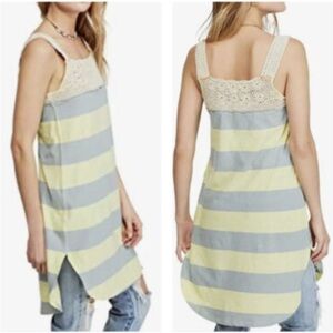 Free People NWT Luca Striped Tank Dress Tunic with Crochet Detail Cotton Linen S